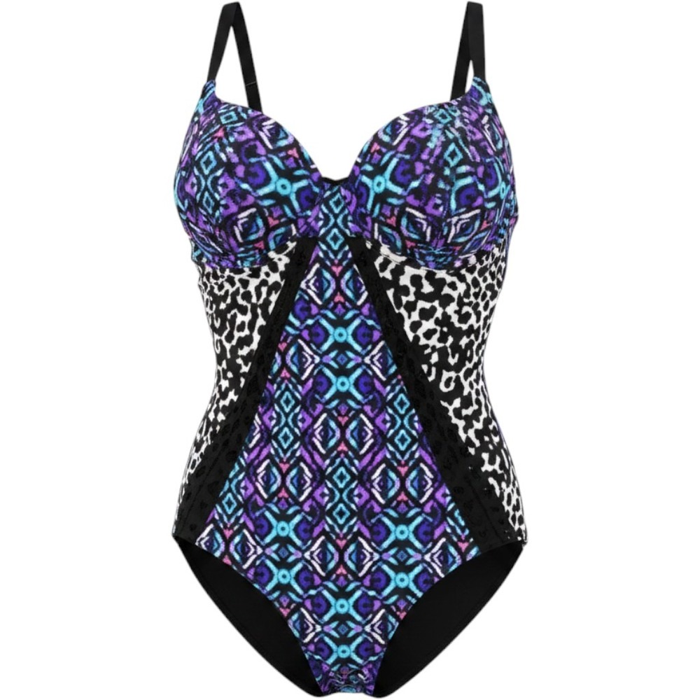 Swimsuits for All Purple Geometric Leopard Print One Piece Swimsuit Size 10 Bra
